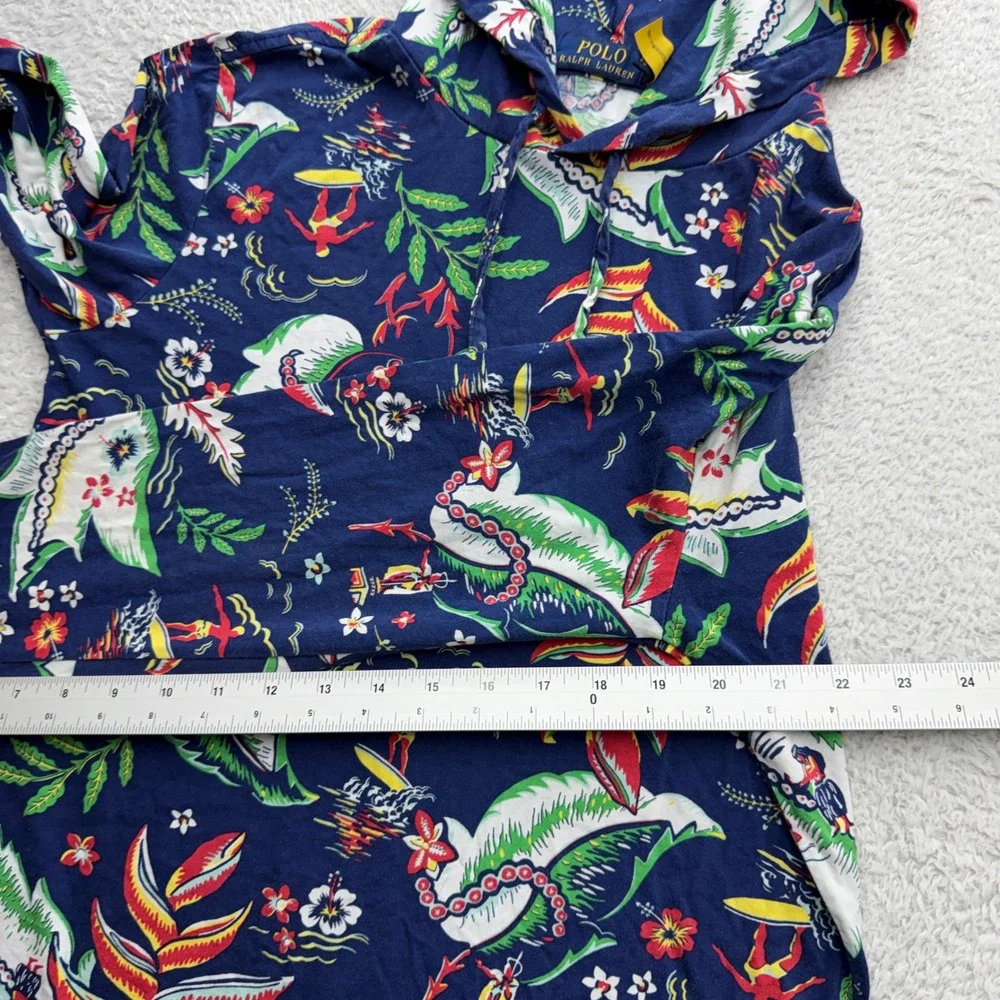Polo Ralph Lauren Mene XS Navy Hawaiian Tropical Surf Print Hooded Long Slv